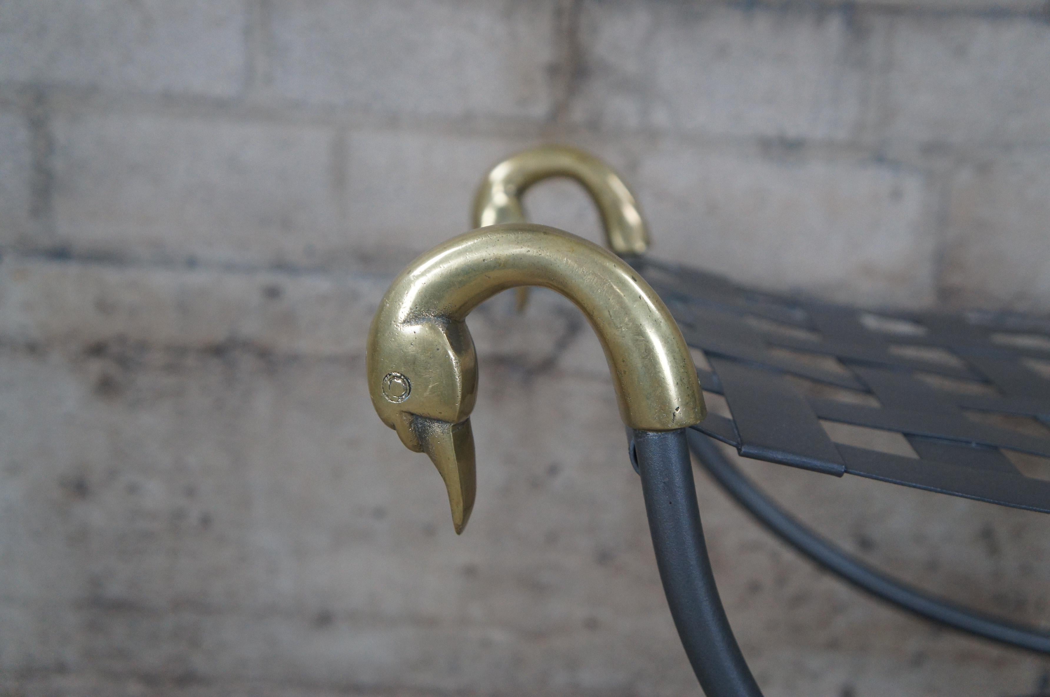 Brass Vintage Regency Empire Style Curule Iron Figural Swan Bench After Maison Jansen