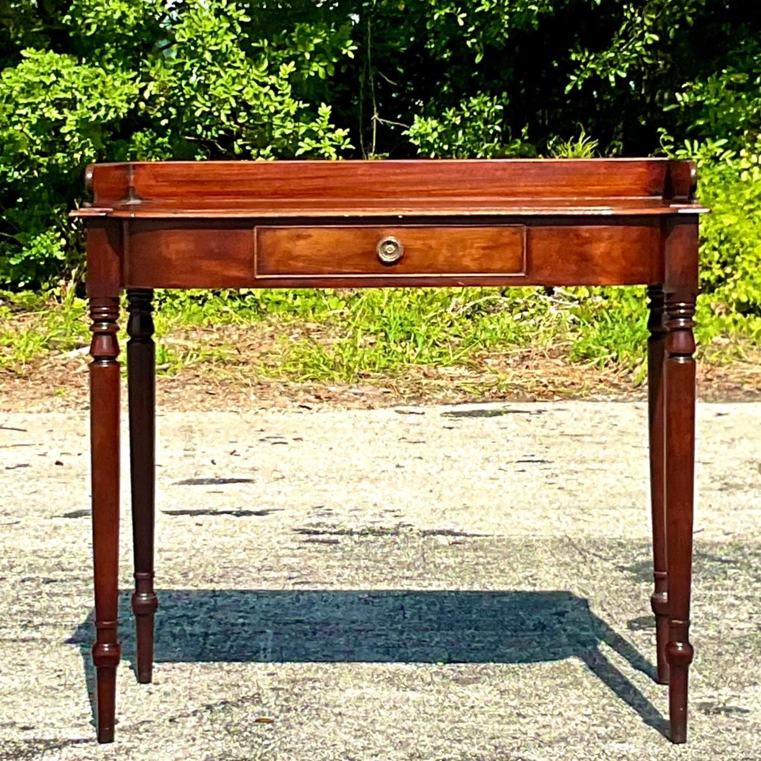 Vintage Regency English Mahogany Writing Desk In Good Condition In west palm beach, FL