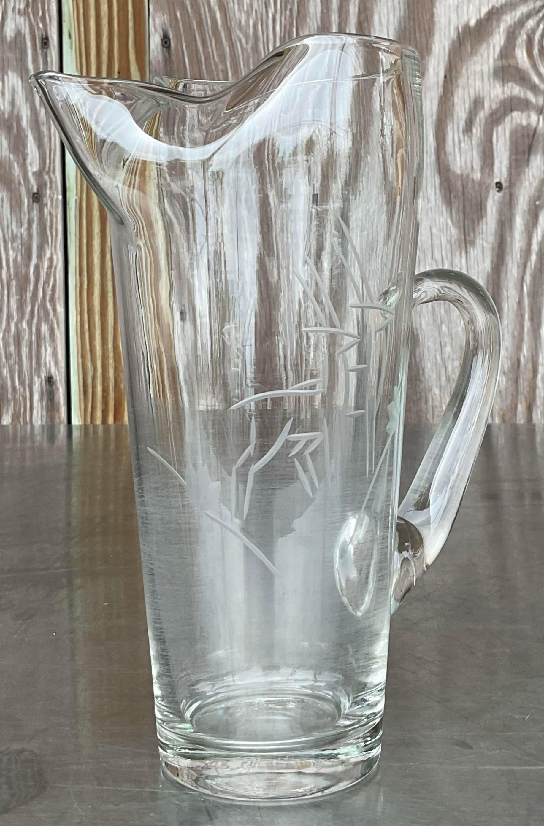 Jarra de Martini Vintage Regency de cristal grabado Grabado en venta