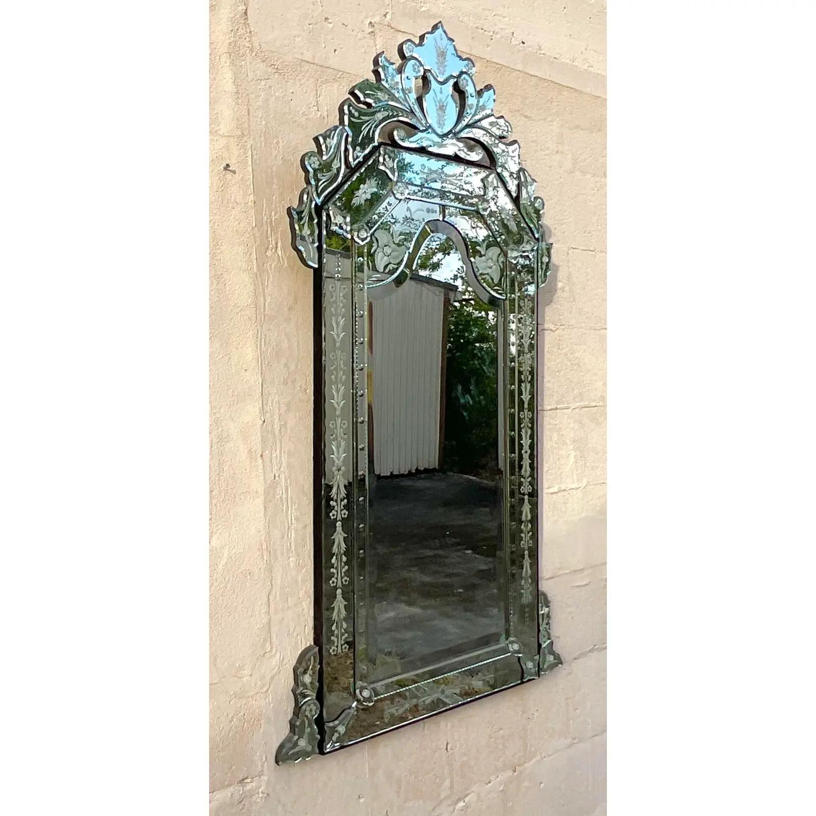 North American Vintage Regency Etched Venetian Mirror
