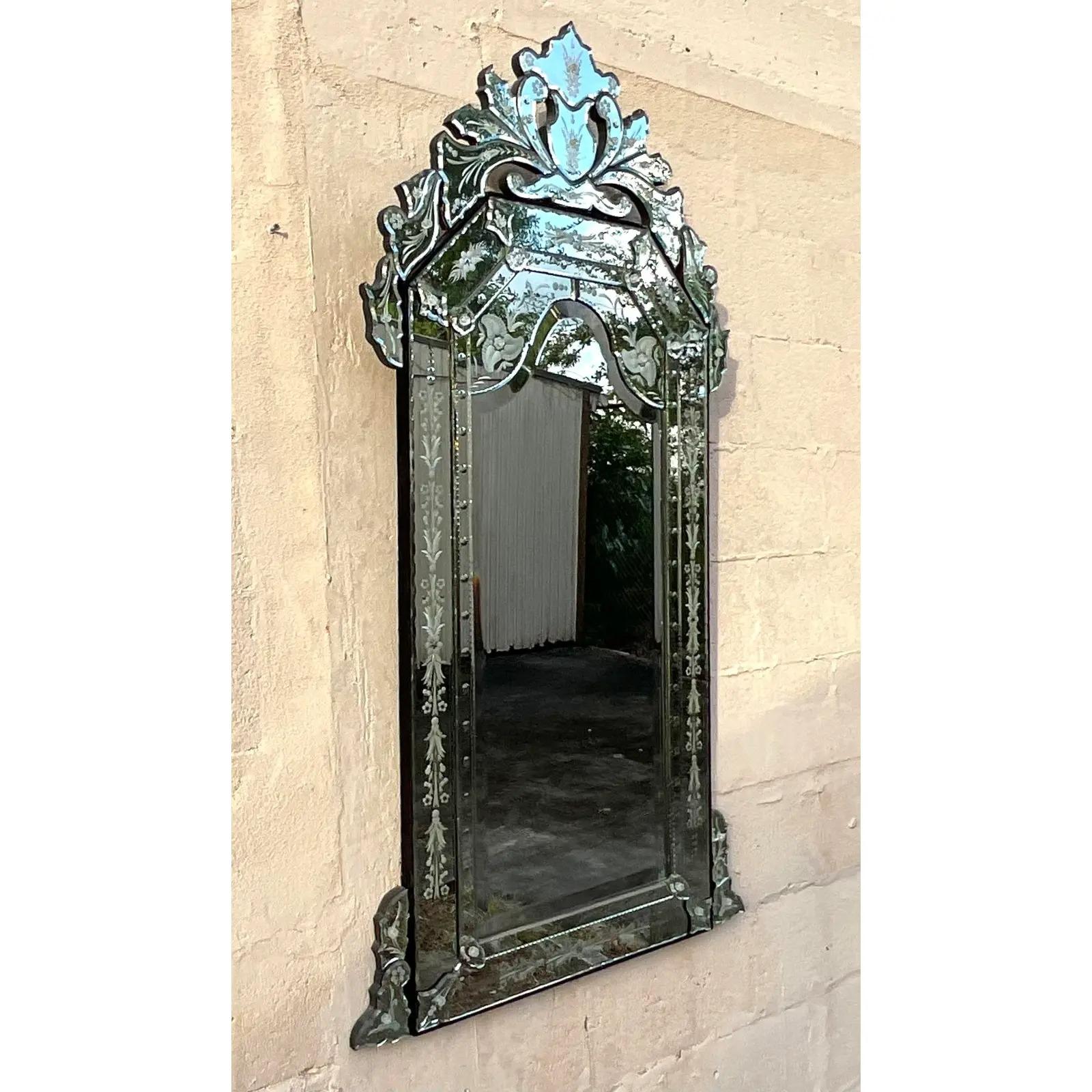 20th Century Vintage Regency Etched Venetian Mirror
