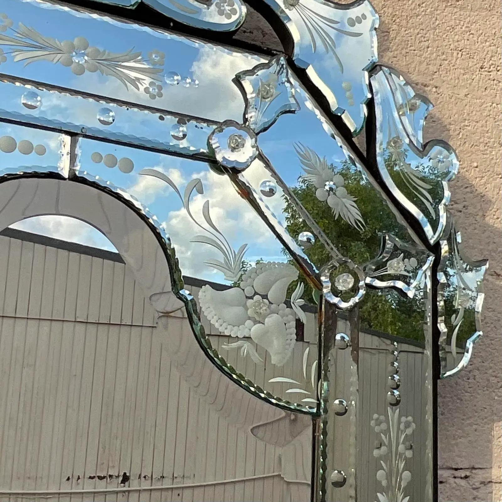 Silver Vintage Regency Etched Venetian Mirror