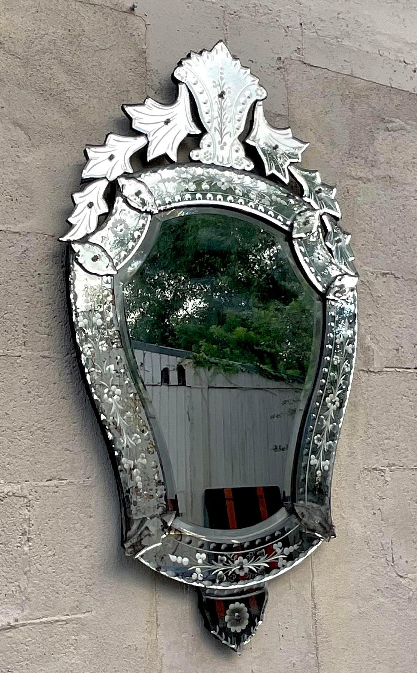 Vintage Regency Etched Venetian Mirror For Sale 1
