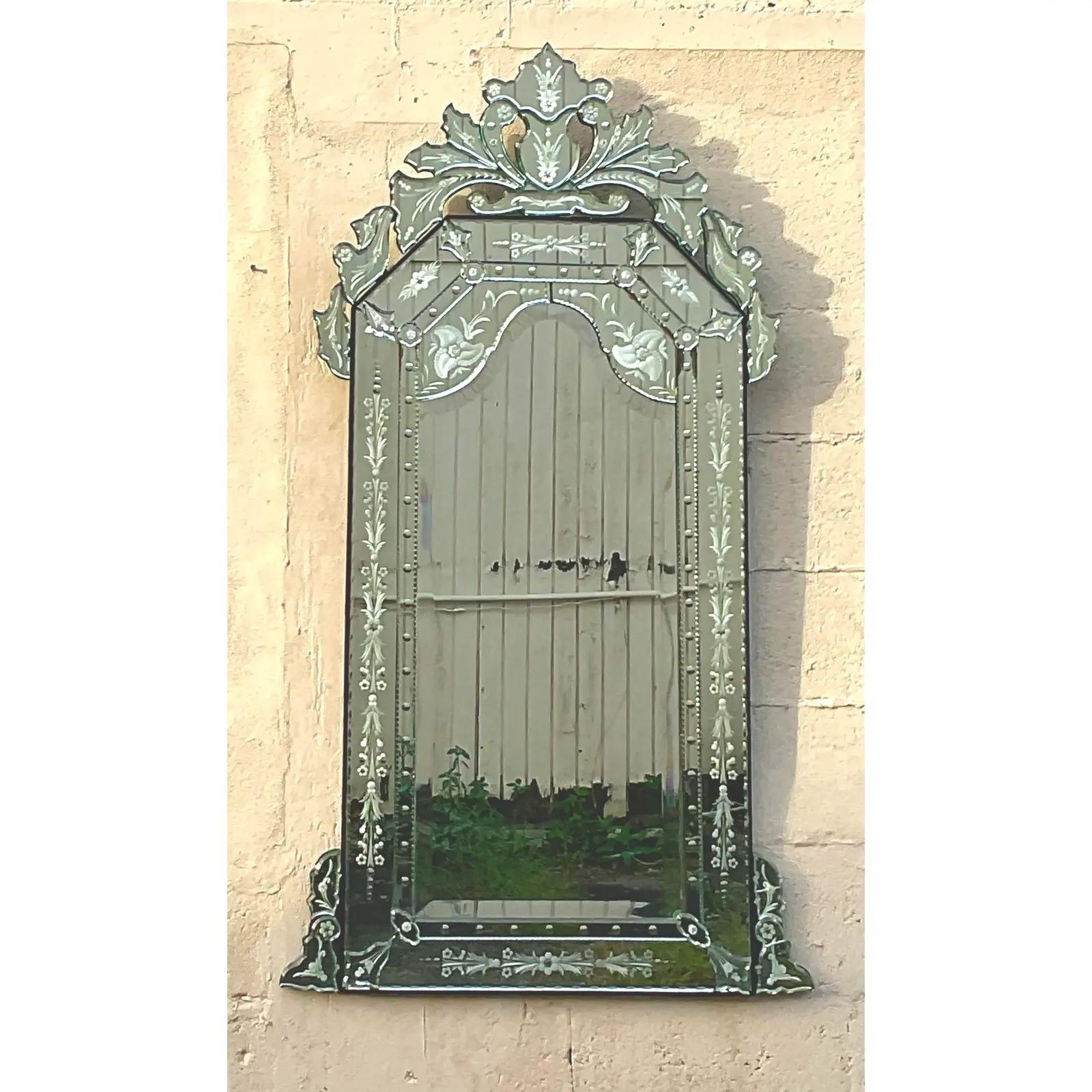 Vintage Regency Etched Venetian Mirror 1