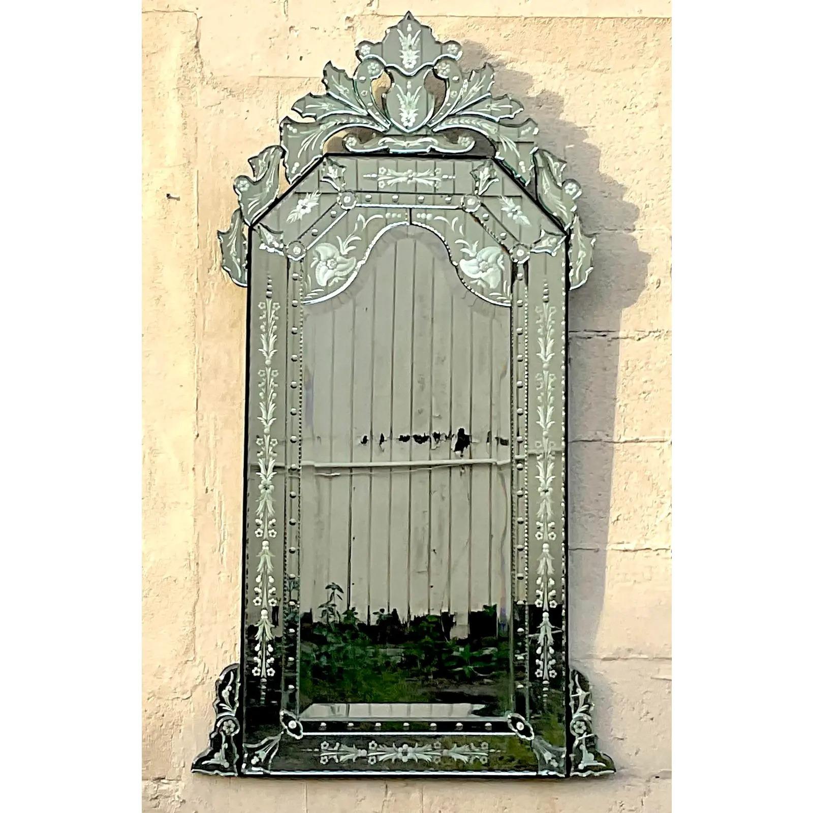 Vintage Regency Etched Venetian Mirror 2