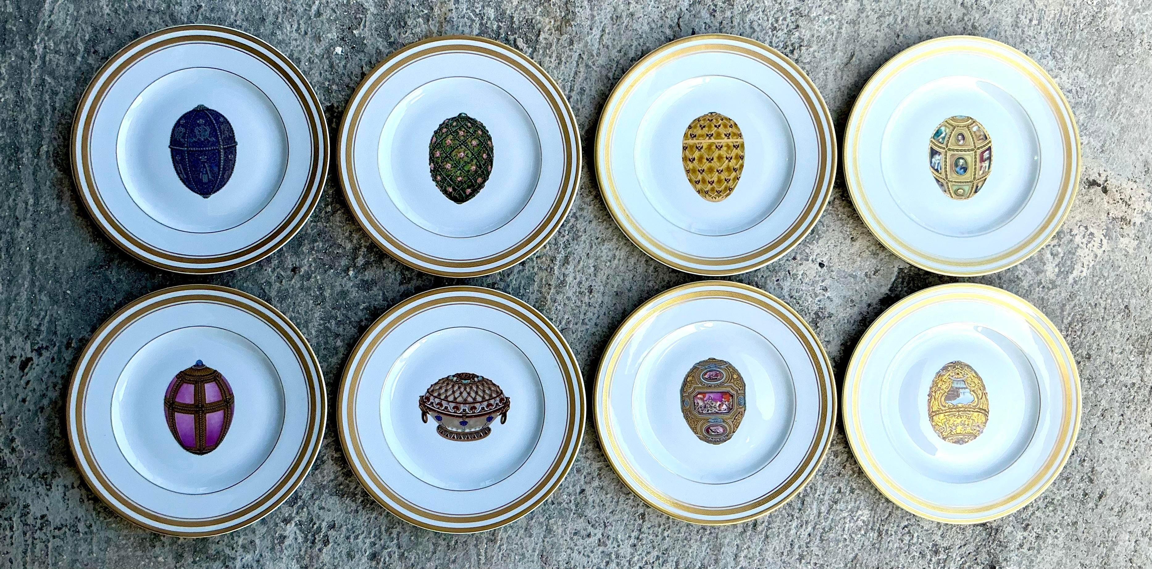 Porcelain Vintage Regency Faberge Egg Limoges Plates - Set of 8