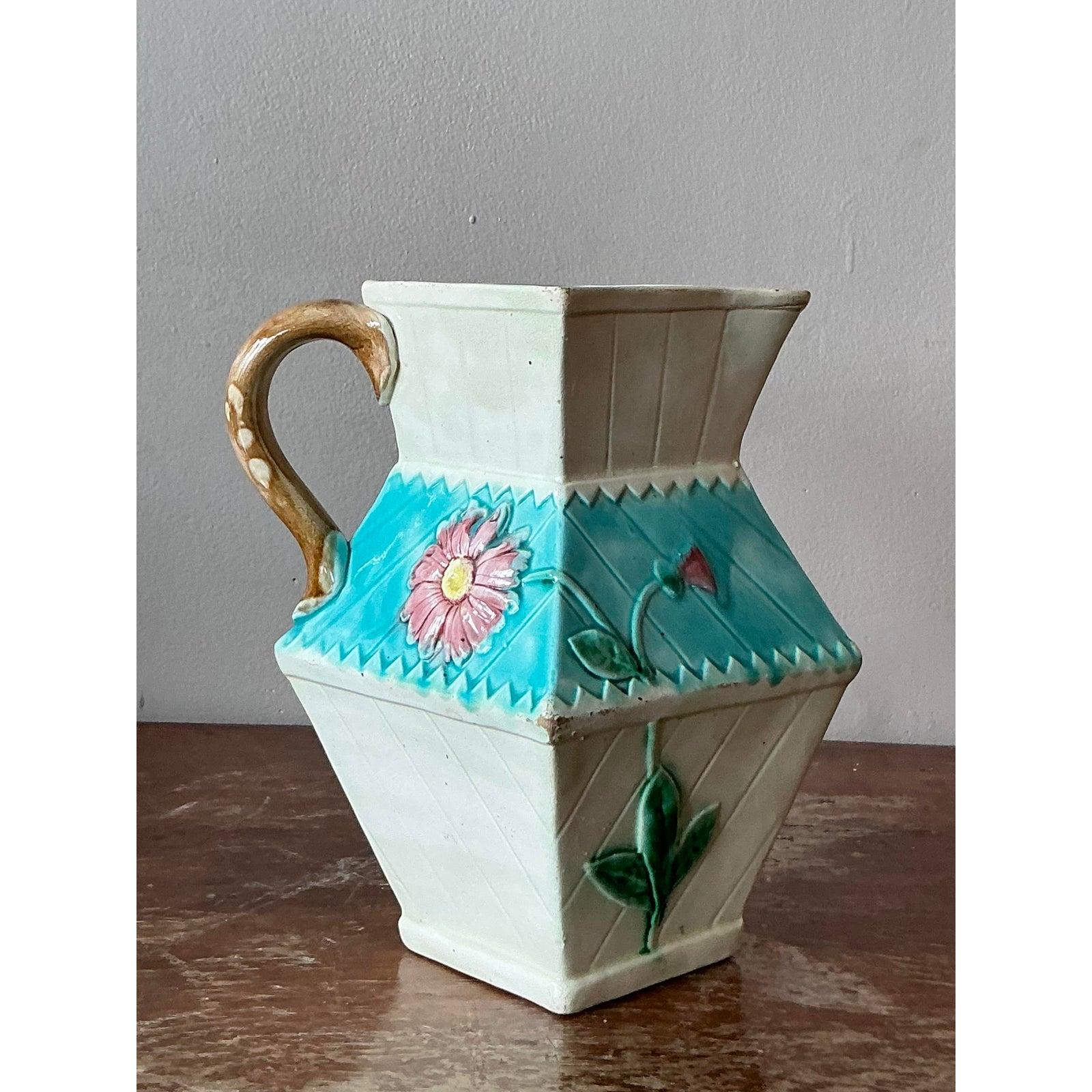 20th Century Vintage Regency Faceted Majolica Pitcher For Sale
