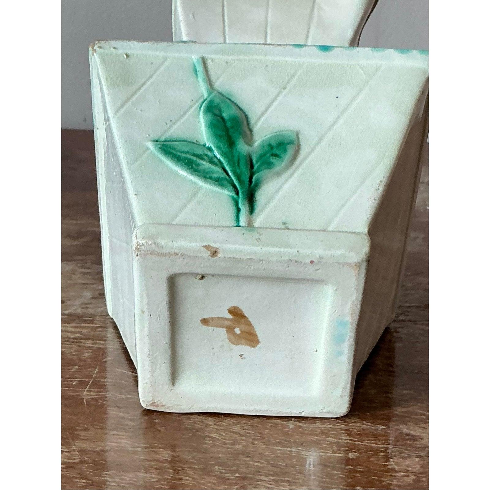 Pottery Vintage Regency Faceted Majolica Pitcher For Sale