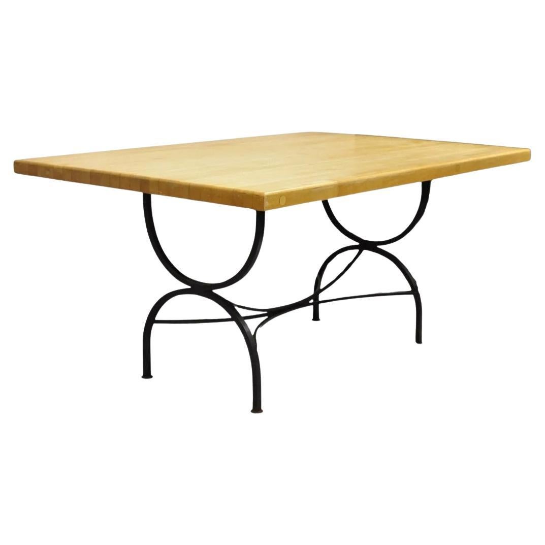 Vintage Regency Farmhouse Iron Curule Base Butcher Block Wood Top Dining Table