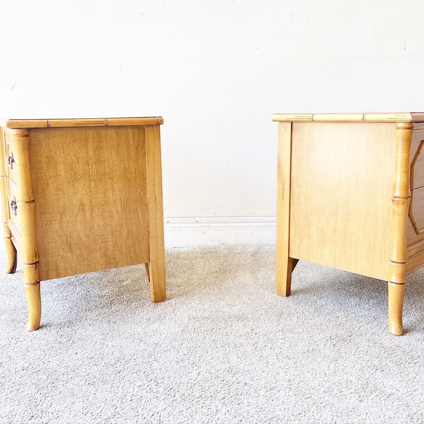 Late 20th Century Vintage Regency Faux Bamboo Nightstands by Broyhill