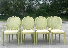 Vintage Regency Faux Bois and Cane Dining Chairs - Set of 8