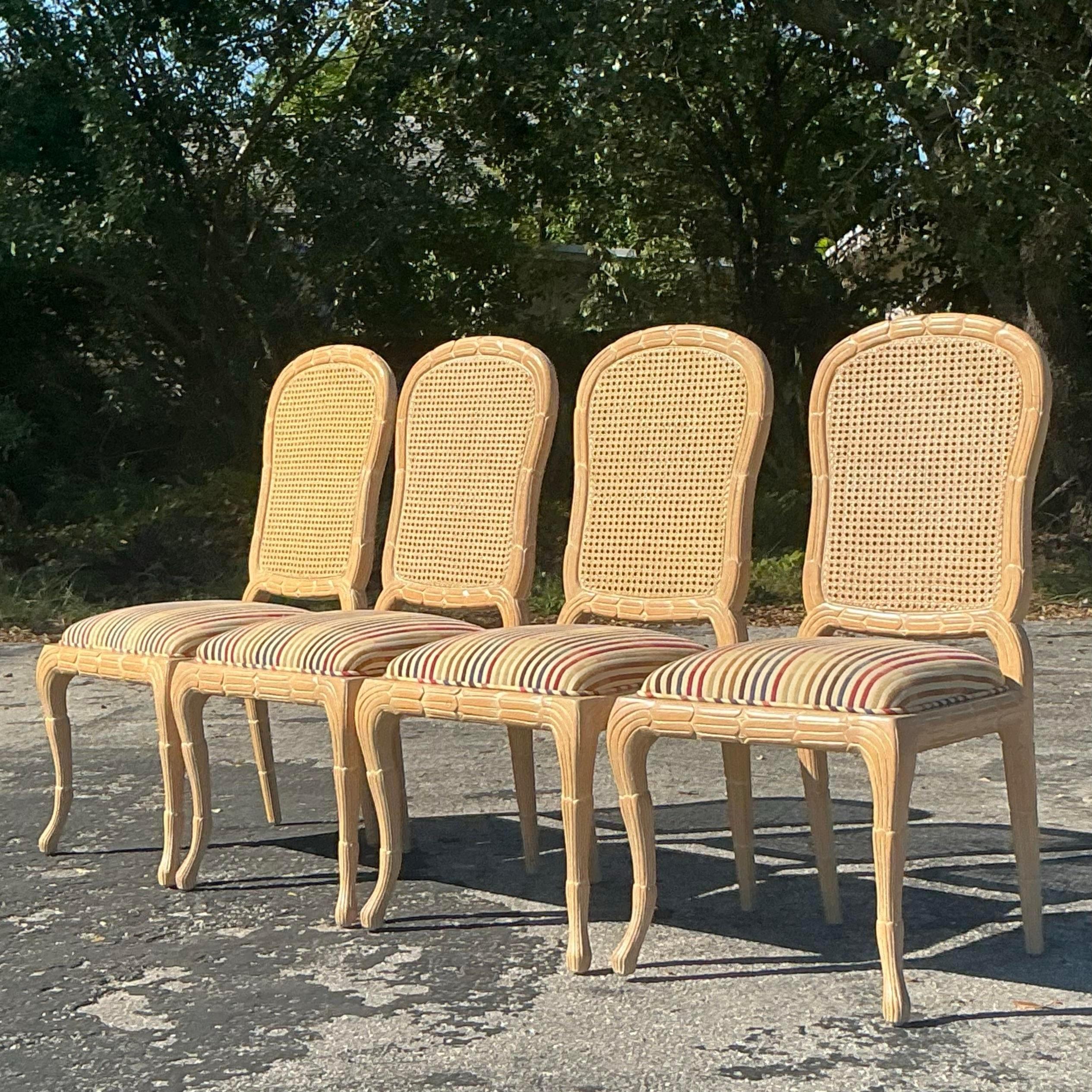 Regency Sedie da pranzo vintage in finto Bois Cane - Set di 4 pezzi in vendita