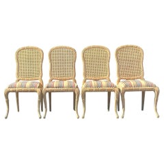 Vintage Regency Faux Bois Cane Esszimmerstühle - Satz von 4