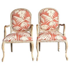Vintage Regency Faux Bois Fauteuils in Quadrille “Martinique Reverse” - A Pair