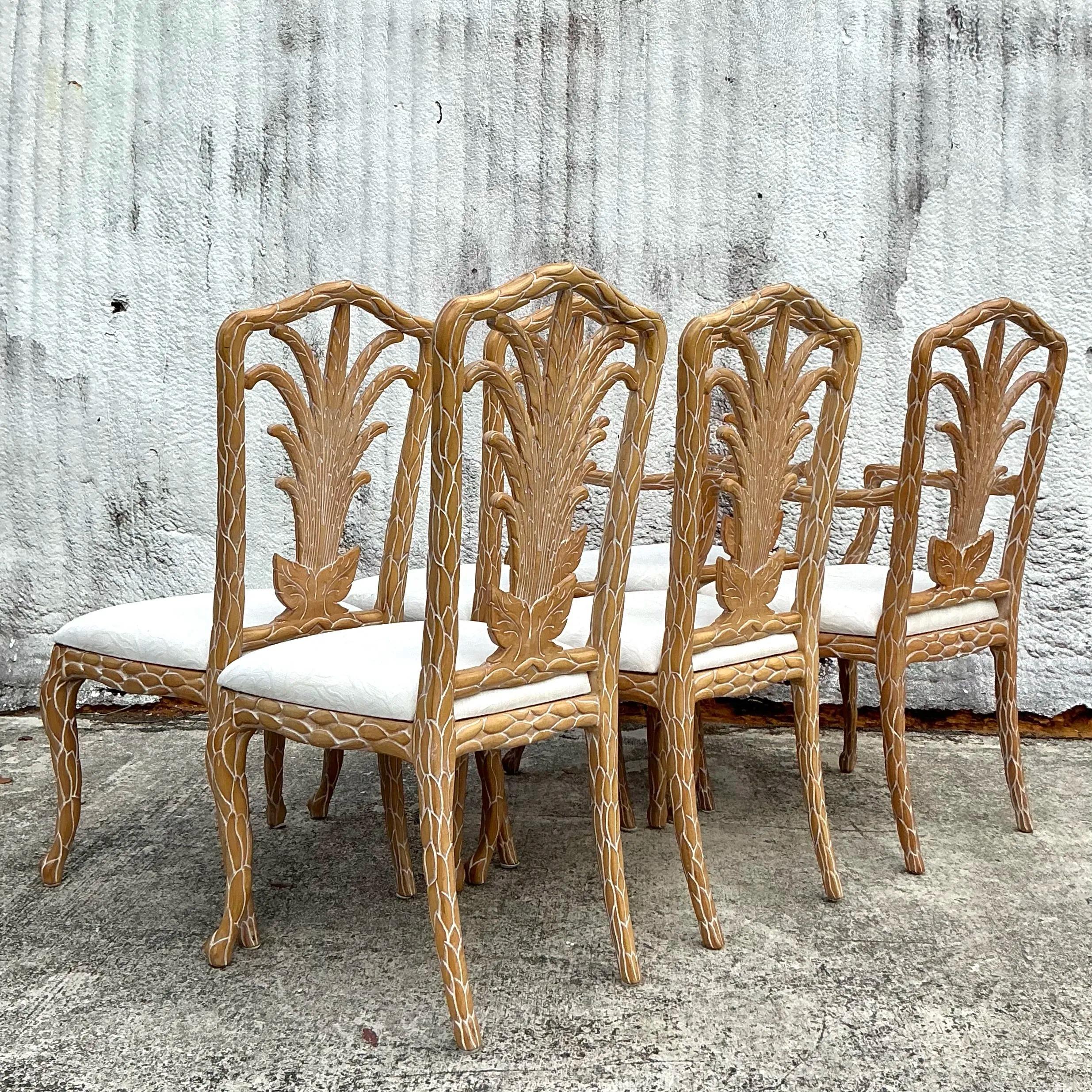 Sedie da pranzo vintage in finto bois palmato - Set di 6 sedie In condizioni buone in vendita a west palm beach, FL