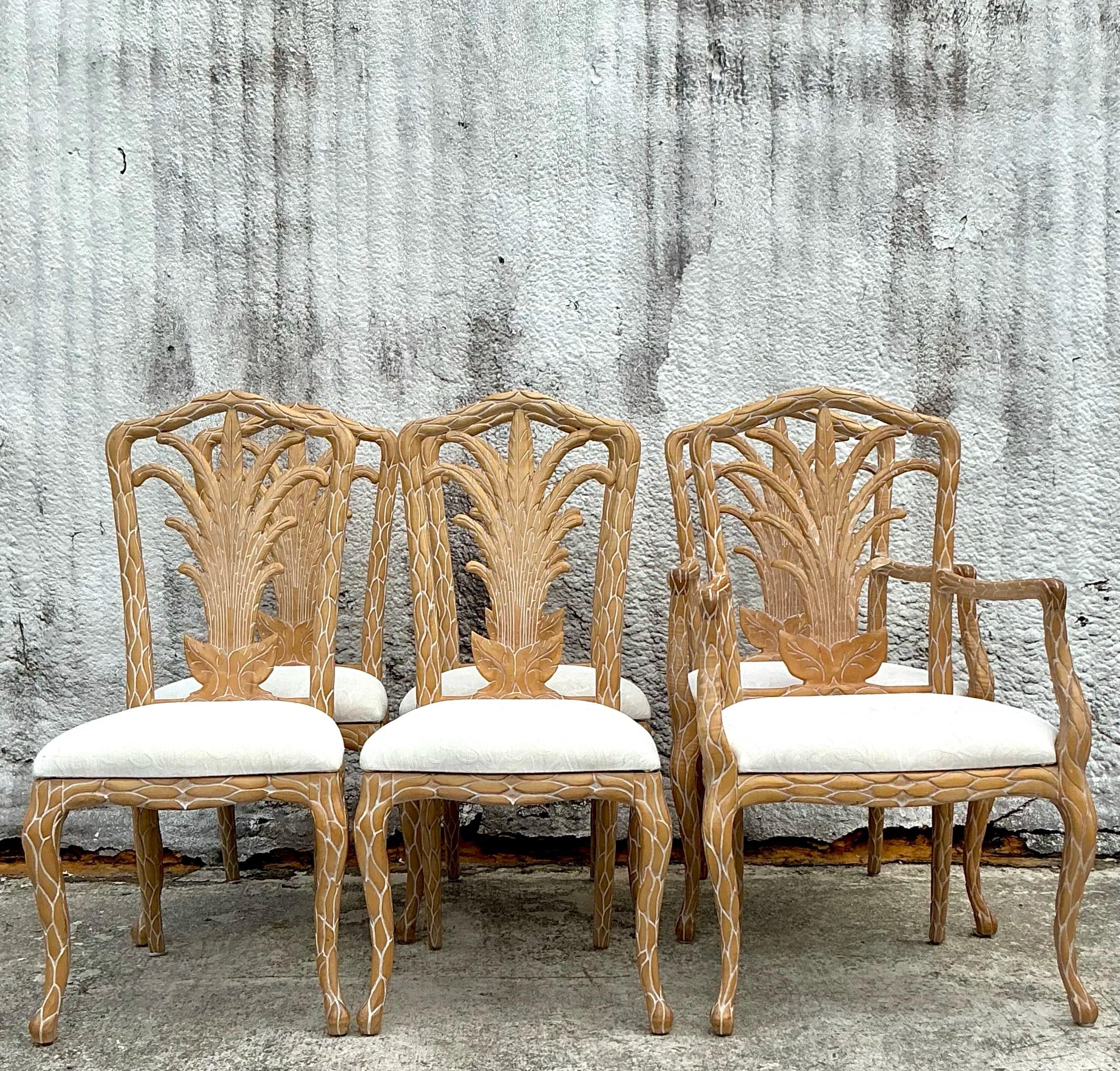 XX secolo Sedie da pranzo vintage in finto bois palmato - Set di 6 sedie in vendita