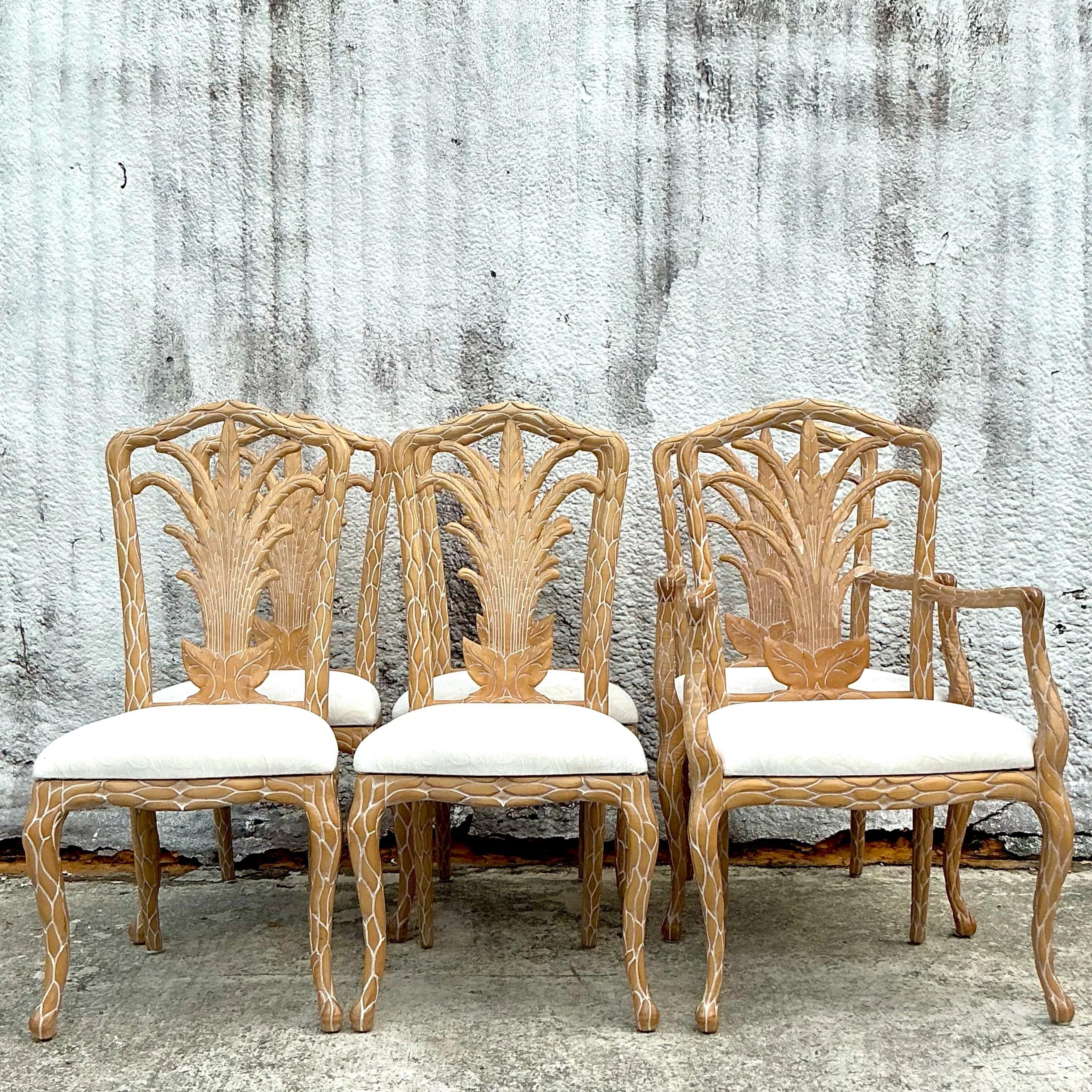 Tappezzeria Sedie da pranzo vintage in finto bois palmato - Set di 6 sedie in vendita