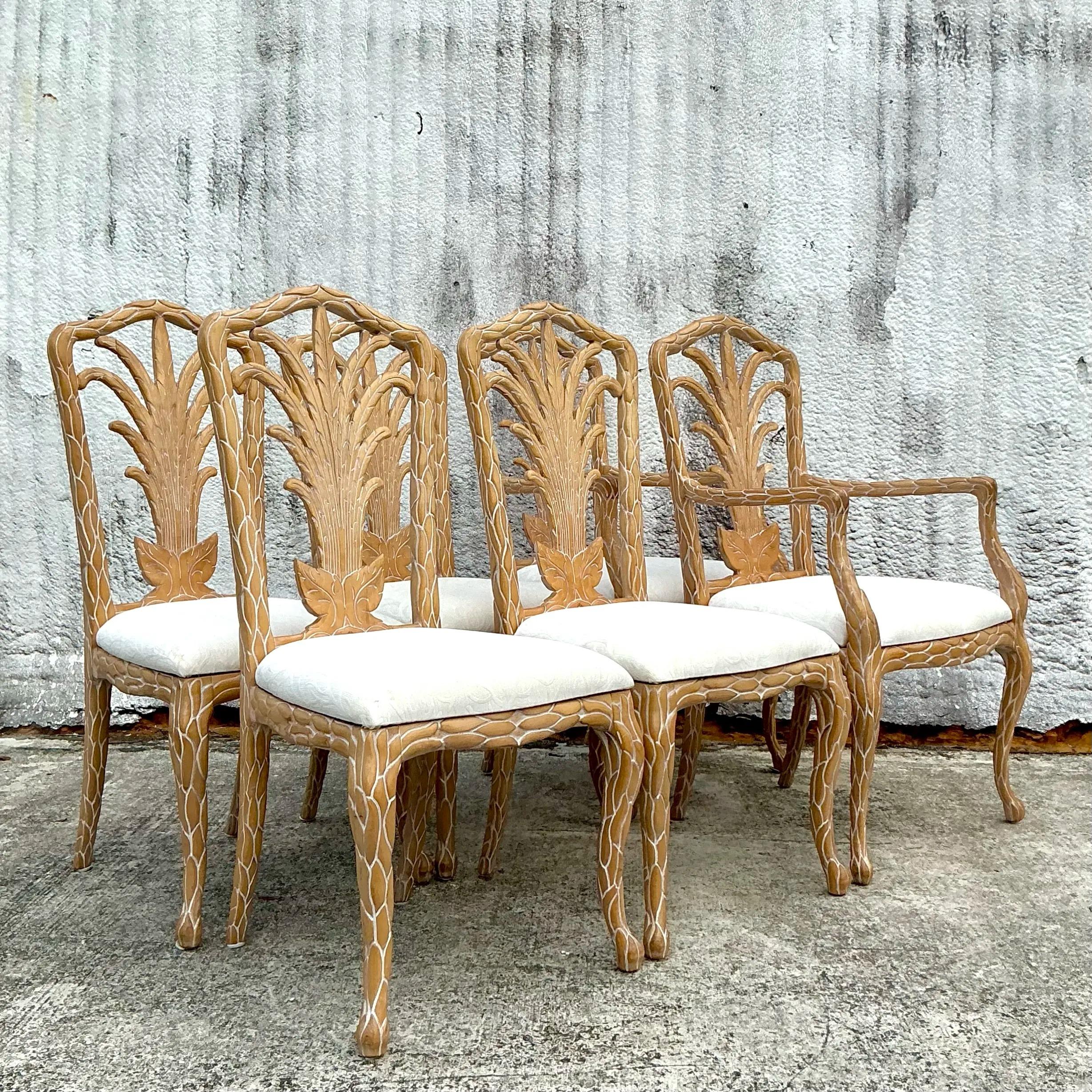 Sedie da pranzo vintage in finto bois palmato - Set di 6 sedie in vendita 1