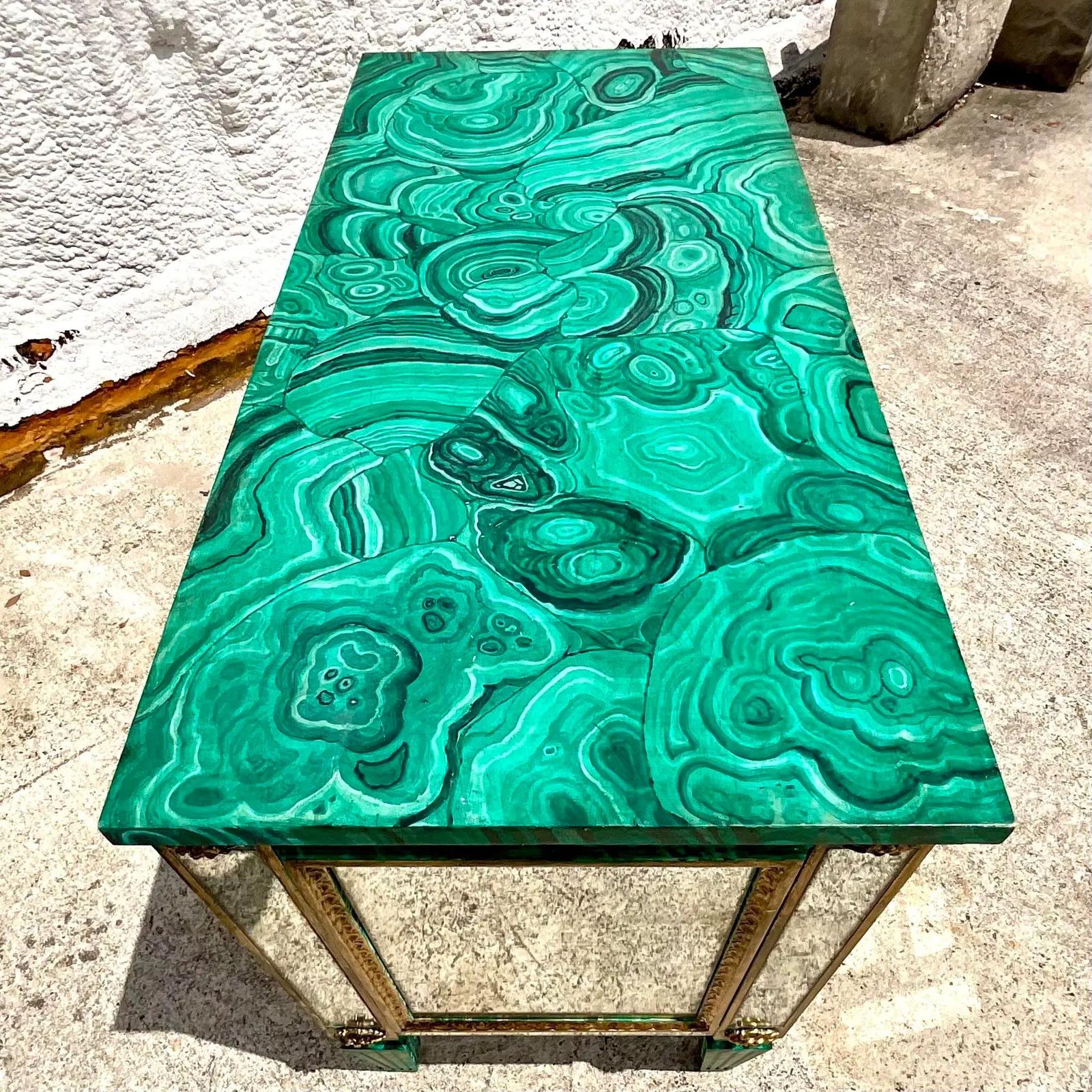Vintage Regency Faux Finished Malachite and Mirrored Chest of Drawers For Sale 2