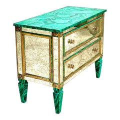 Vintage Regency Faux Finished Malachite and Mirrored Chest of Drawers