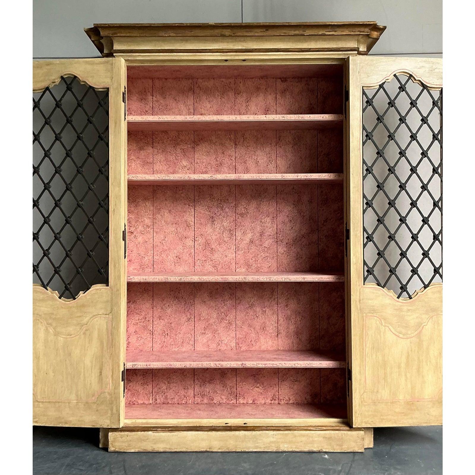 American Vintage Regency Faux Finished Trellis Armoire For Sale