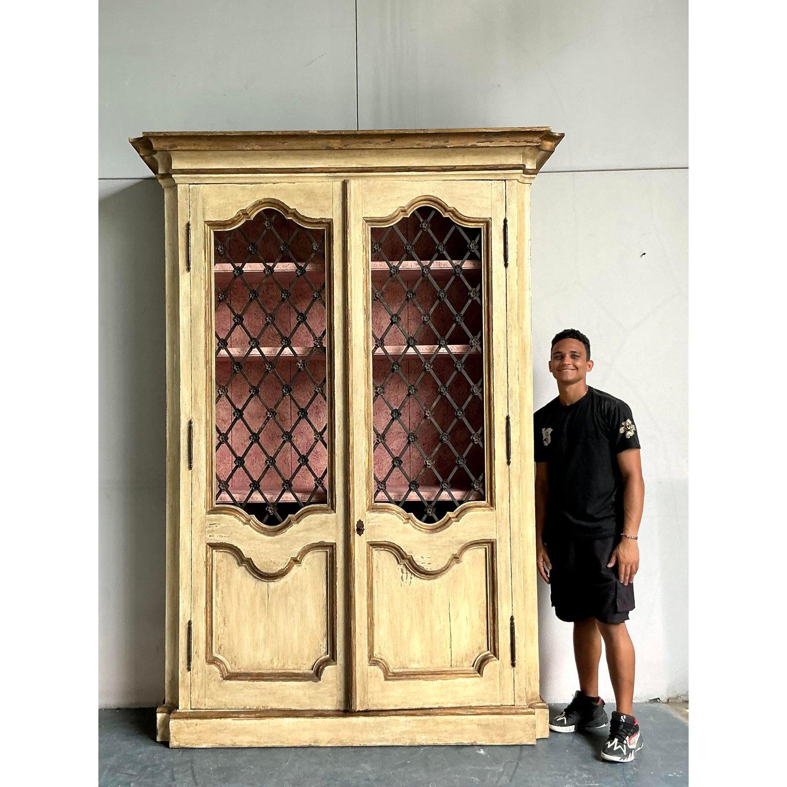 Vintage Regency Faux Finished Trellis Armoire In Good Condition For Sale In West Palm Beach, FL