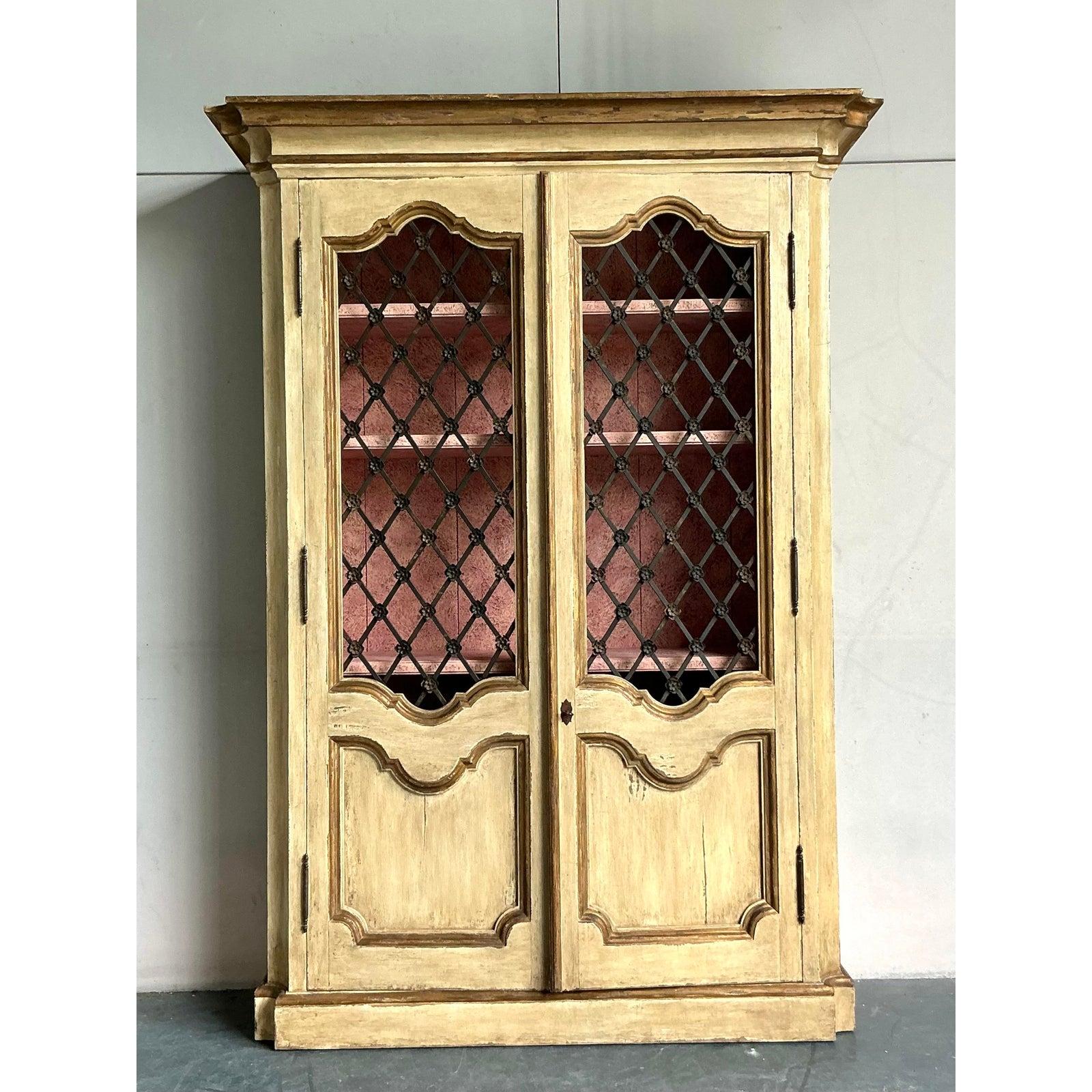 20th Century Vintage Regency Faux Finished Trellis Armoire For Sale
