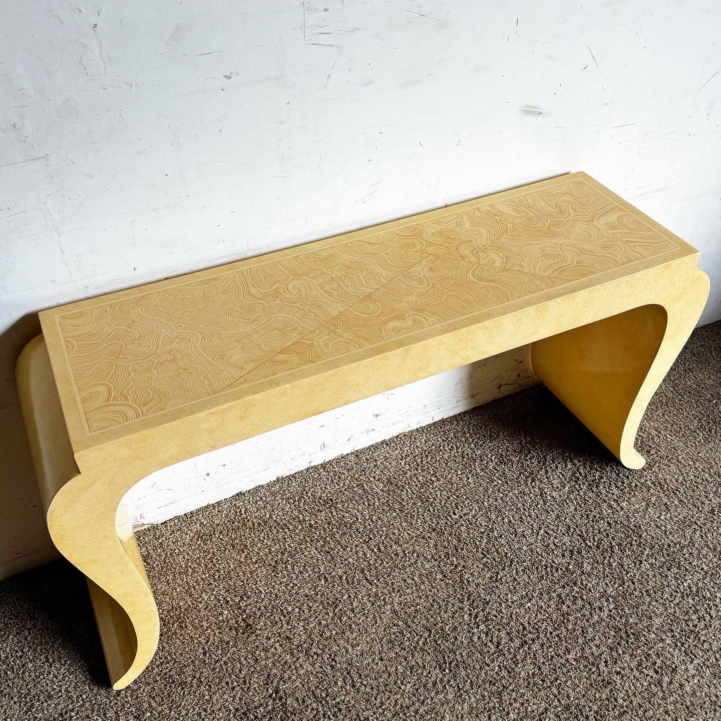 Vintage Regency Faux Goat Skin and Faux Graphite Lacquered Console Table In Good Condition For Sale In Delray Beach, FL