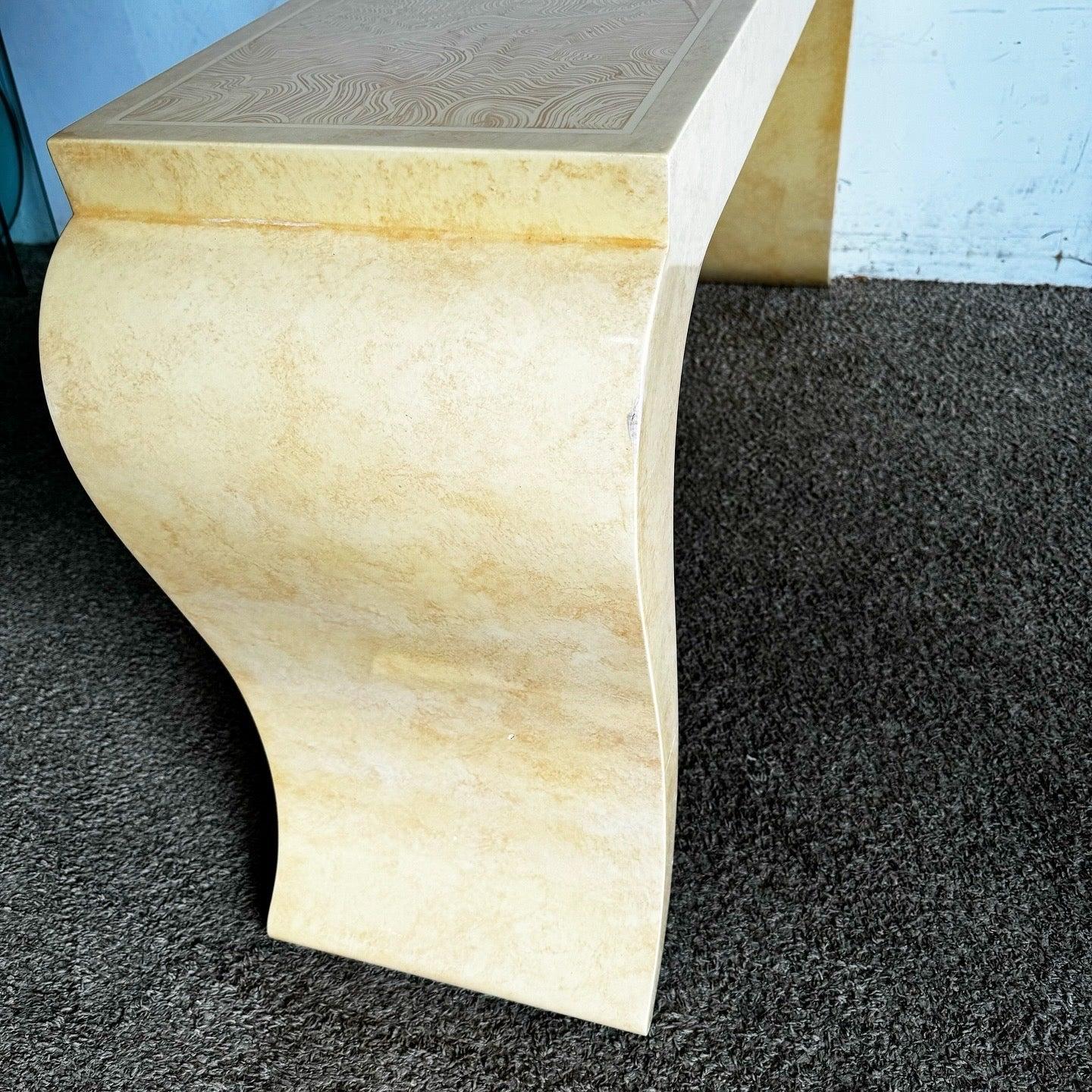 Late 20th Century Vintage Regency Faux Goat Skin and Faux Graphite Lacquered Console Table For Sale