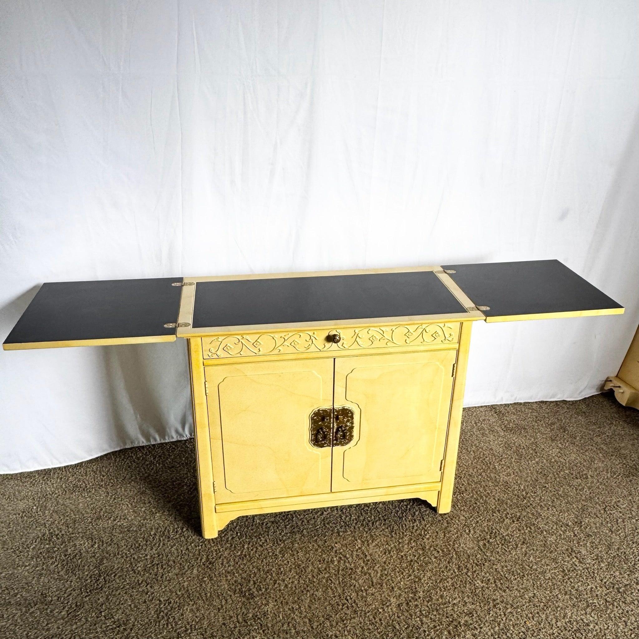 Late 20th Century Vintage Regency Faux Goatskin Lacquered Bar Buffet, Henredon by Roy Coleman For Sale