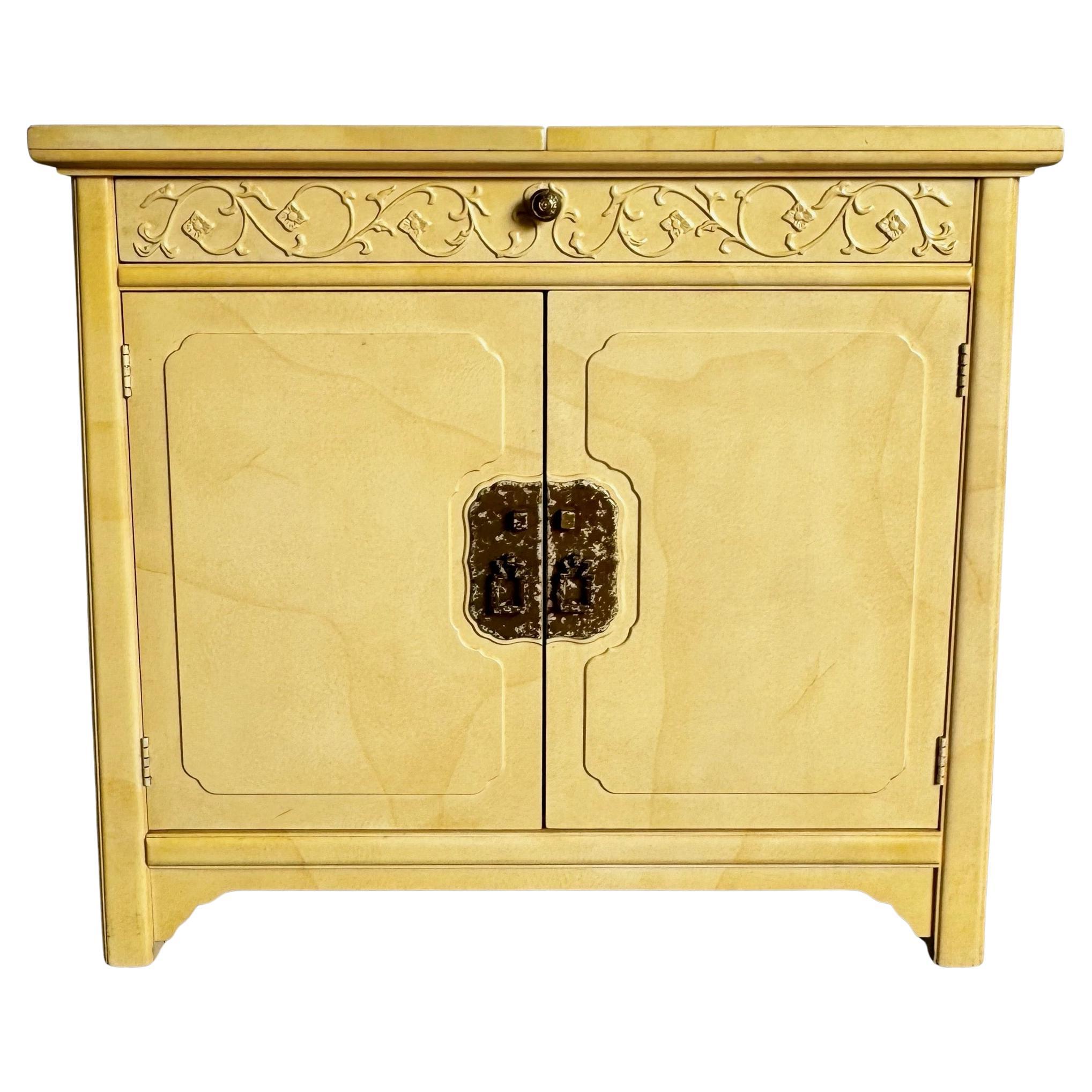 Vintage Regency Faux Goatskin Lacquered Bar Buffet, Henredon by Roy Coleman For Sale