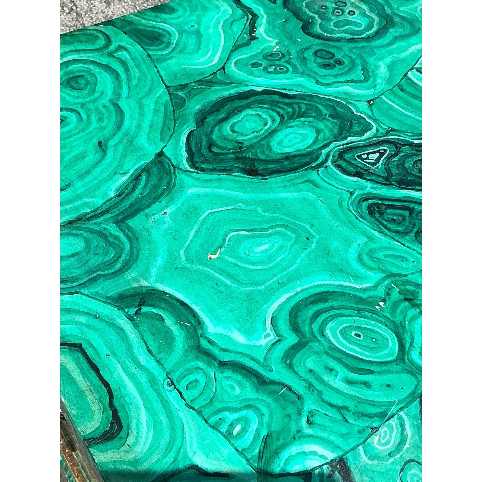 Vintage Regency Faux Painted Malachite Mirrored Chest of Drawers For Sale 4