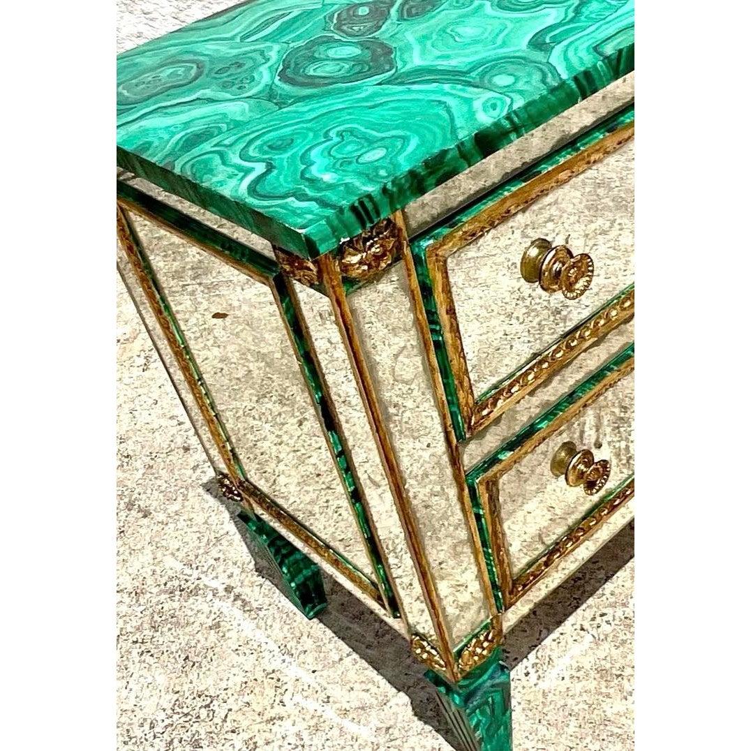 Vintage Regency Faux Painted Malachite Mirrored Chest of Drawers In Good Condition For Sale In west palm beach, FL