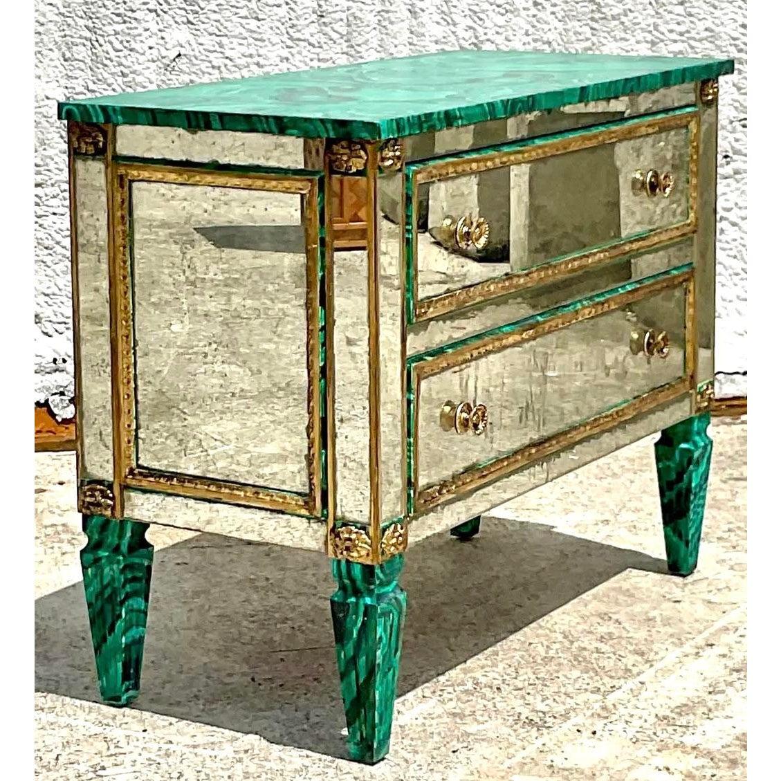 Vintage Regency Faux Painted Malachite Mirrored Chest of Drawers For Sale 2