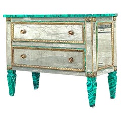 Vintage Regency Faux Painted Malachite Mirrored Chest of Drawers