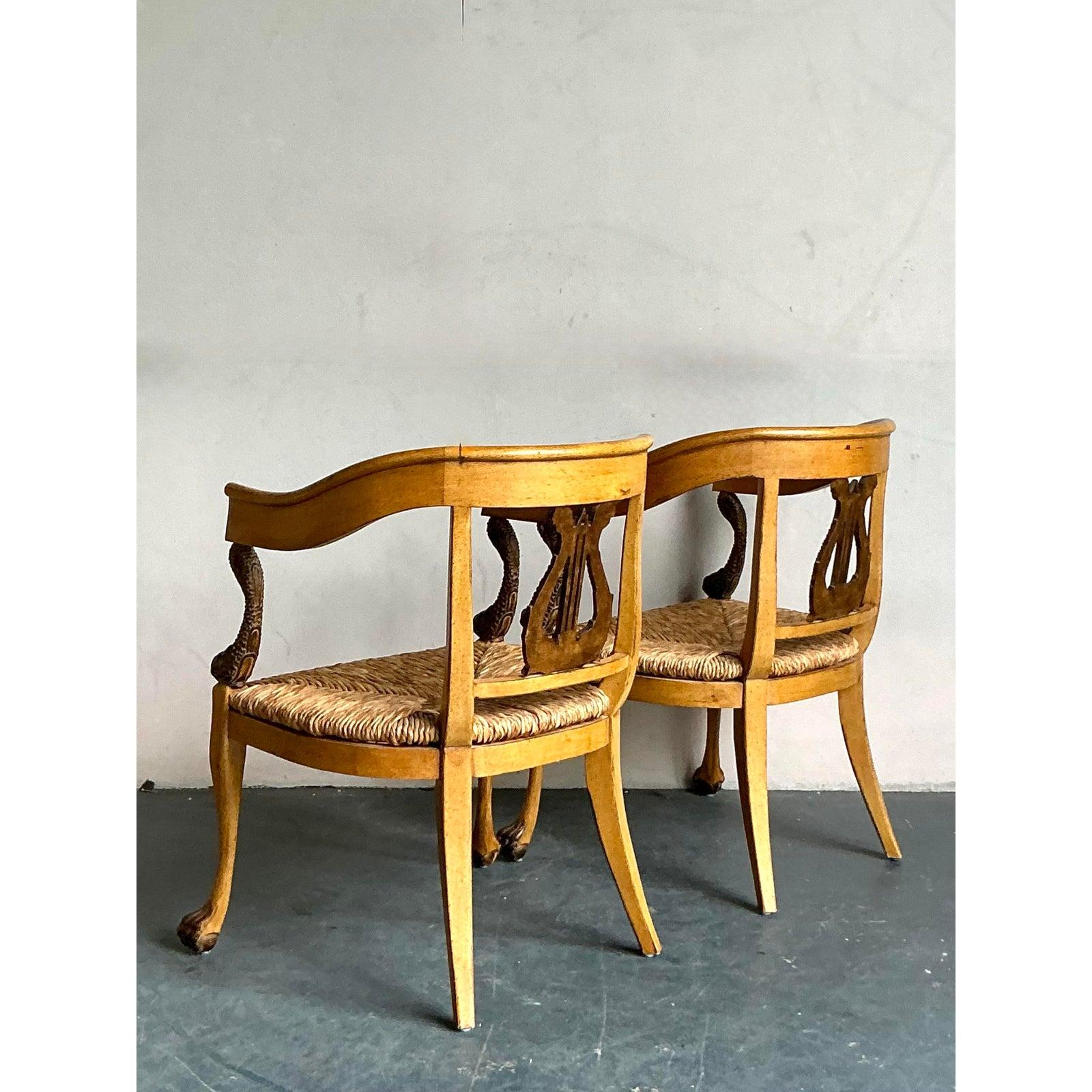 20th Century Vintage Regency Ferguson Copeland Carved Koi Armchairs - A Pair For Sale