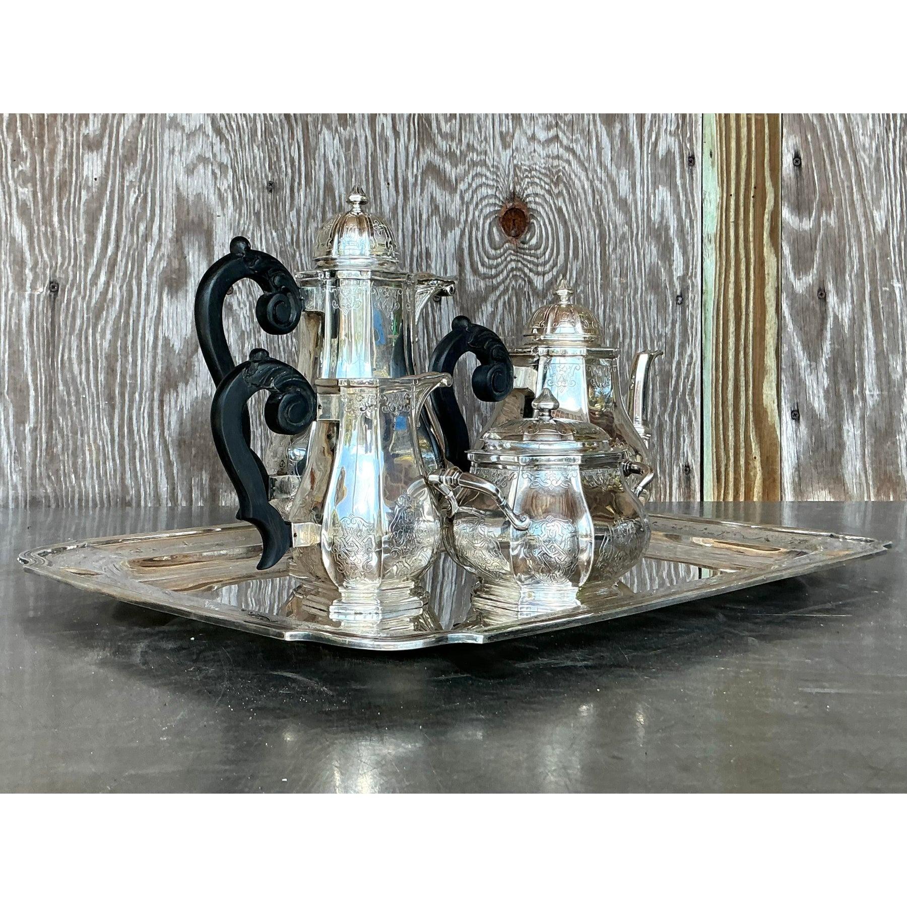 Service à thé Vintage Regency Filagree 800 Sterling - 5 Pieces en vente 4