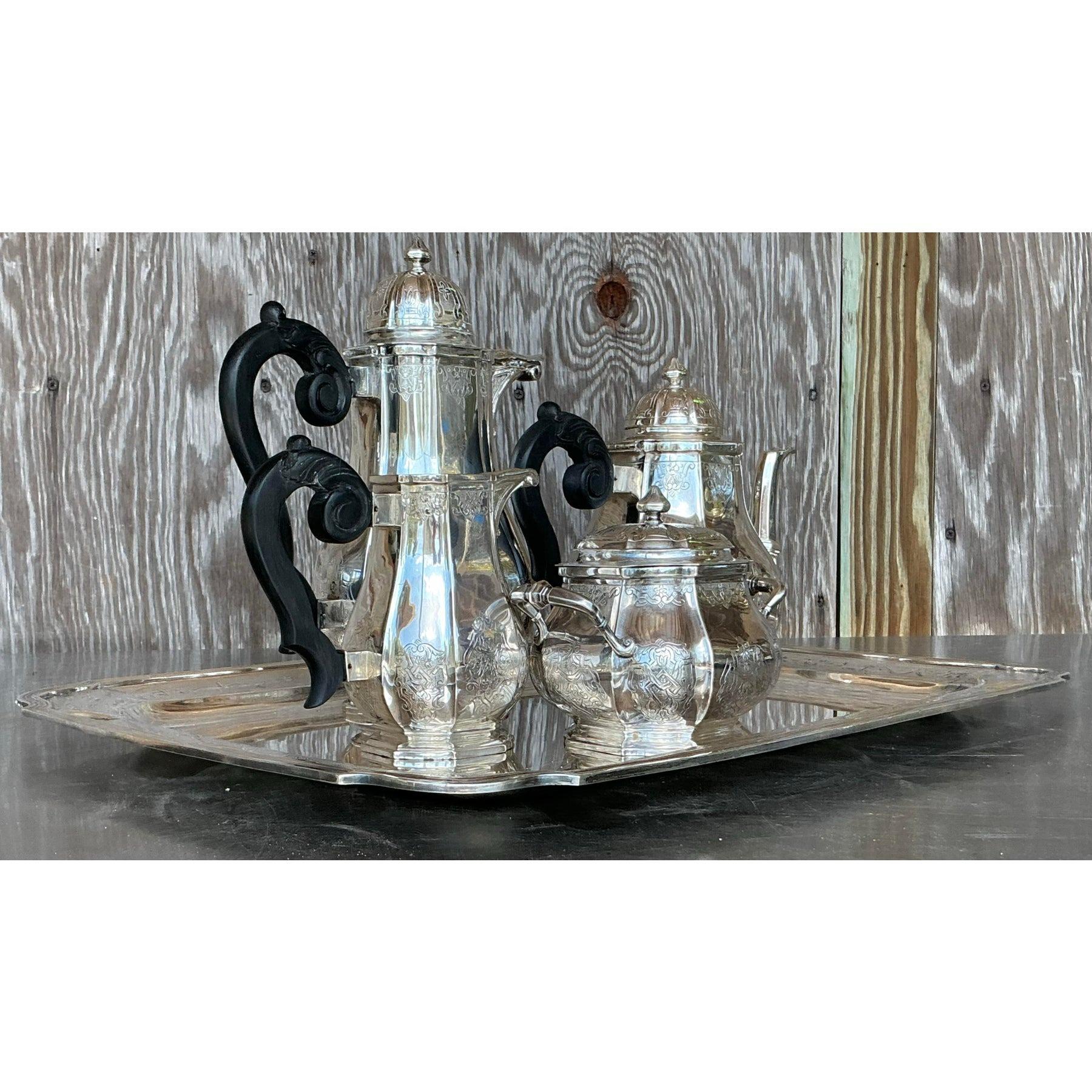 Américain Service à thé Vintage Regency Filagree 800 Sterling - 5 Pieces en vente