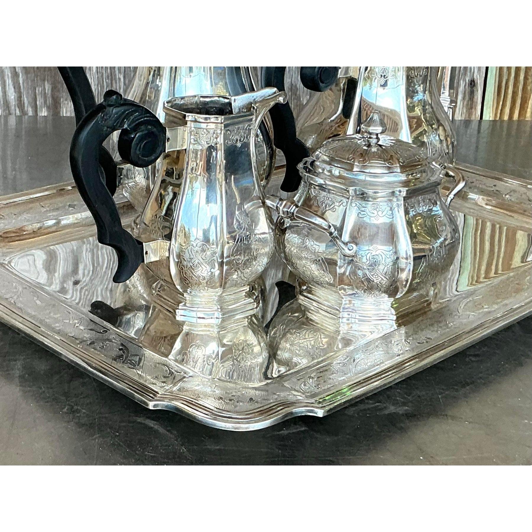 20ième siècle Service à thé Vintage Regency Filagree 800 Sterling - 5 Pieces en vente