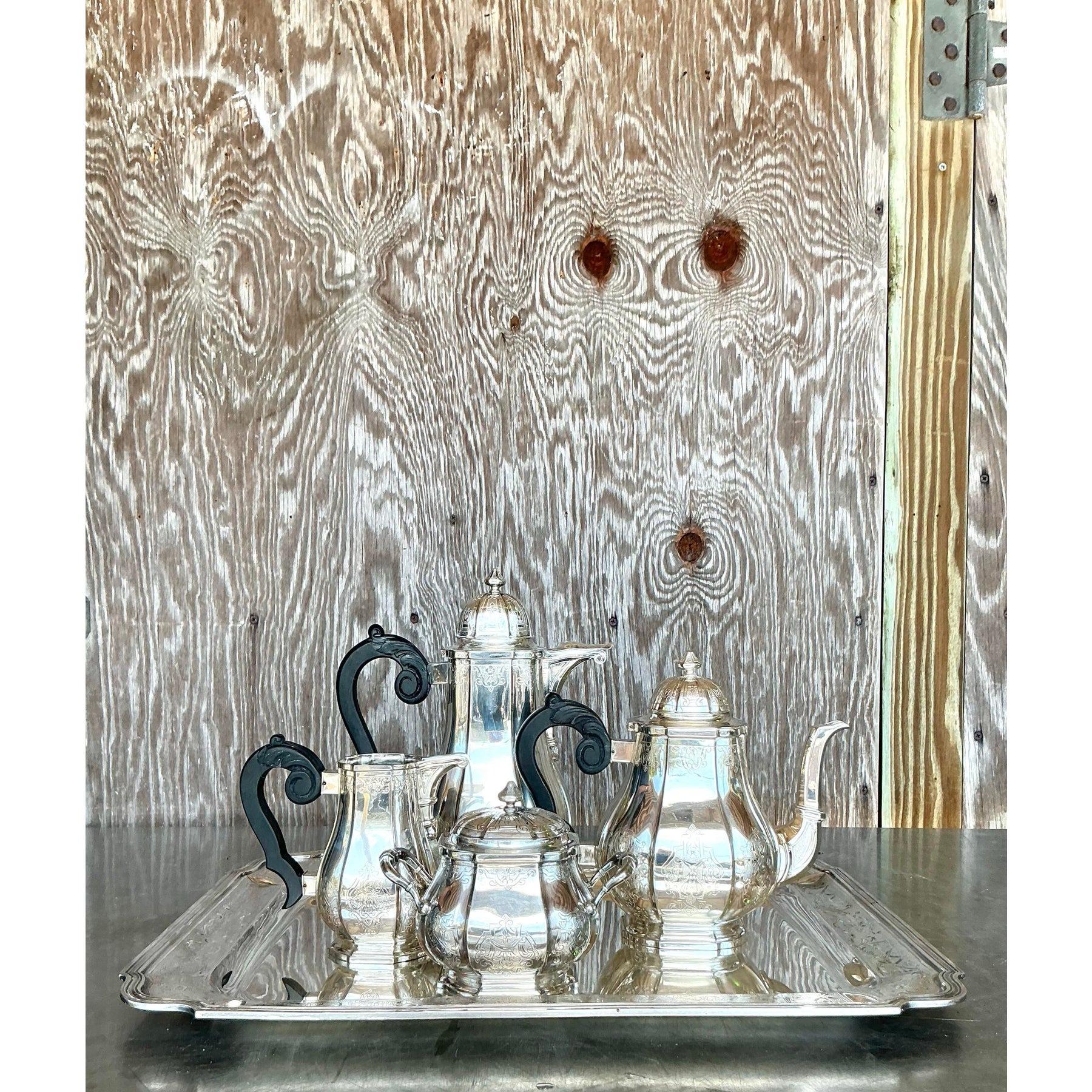 Argent sterling Service à thé Vintage Regency Filagree 800 Sterling - 5 Pieces en vente