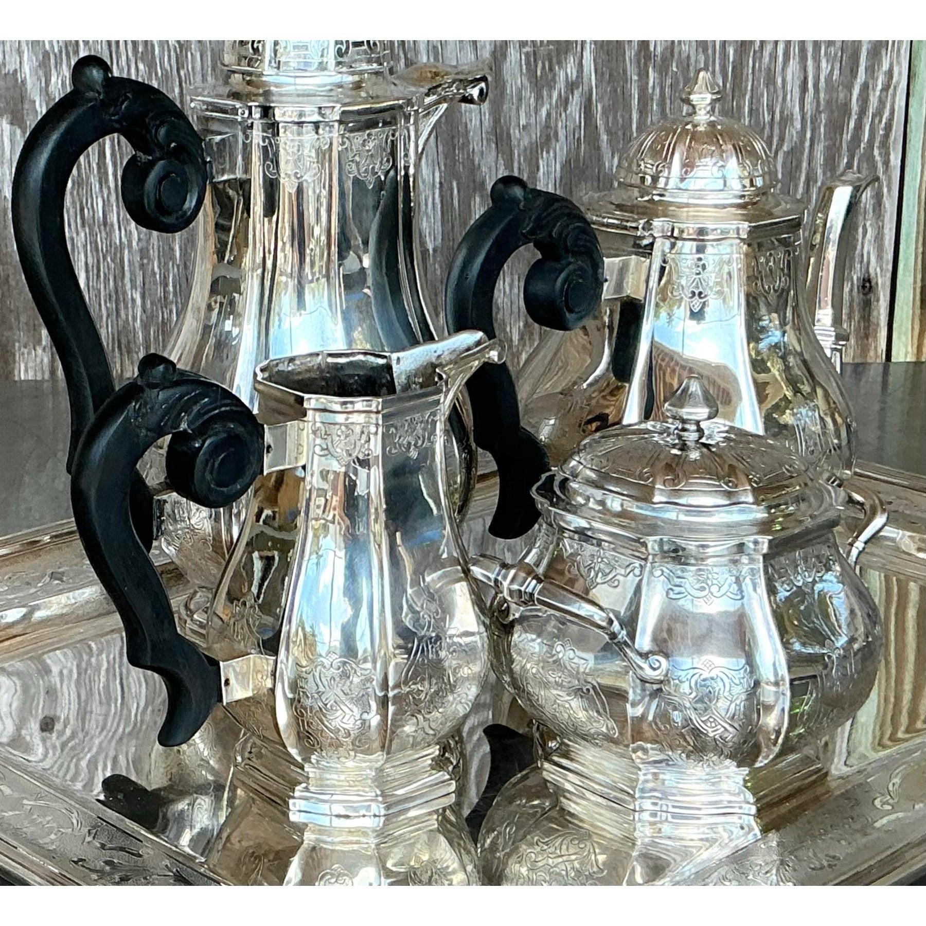 Service à thé Vintage Regency Filagree 800 Sterling - 5 Pieces en vente 1