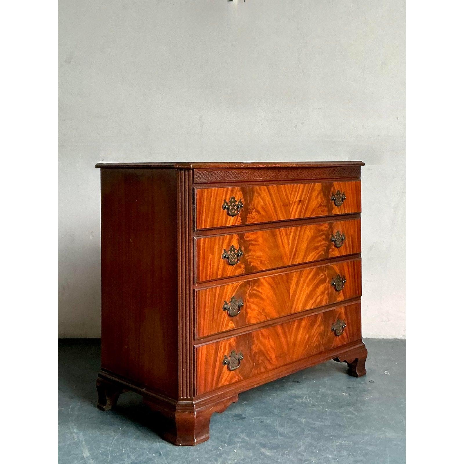 Georgian Vintage Regency Flame Mahogany Chest of Drawers For Sale
