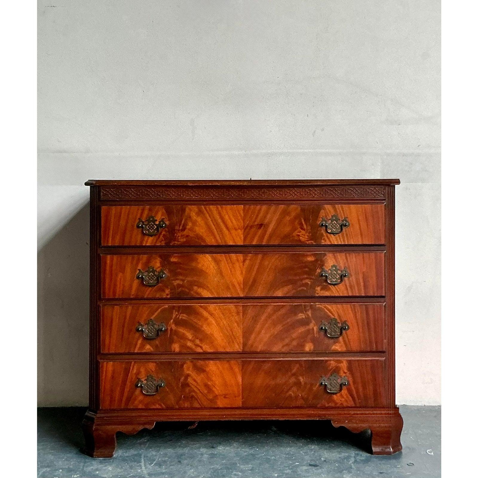 American Vintage Regency Flame Mahogany Chest of Drawers For Sale