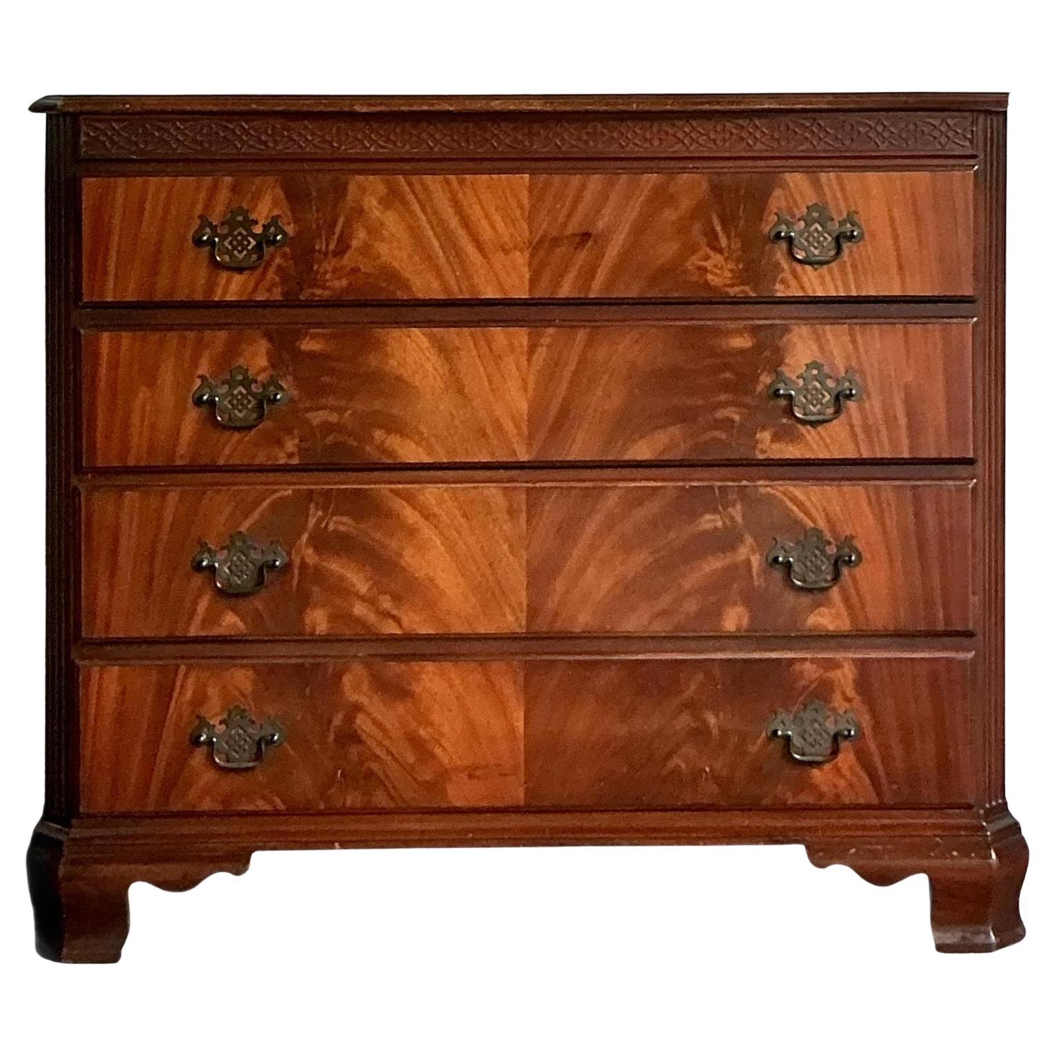 Vintage Regency Flame Mahogany Chest of Drawers For Sale