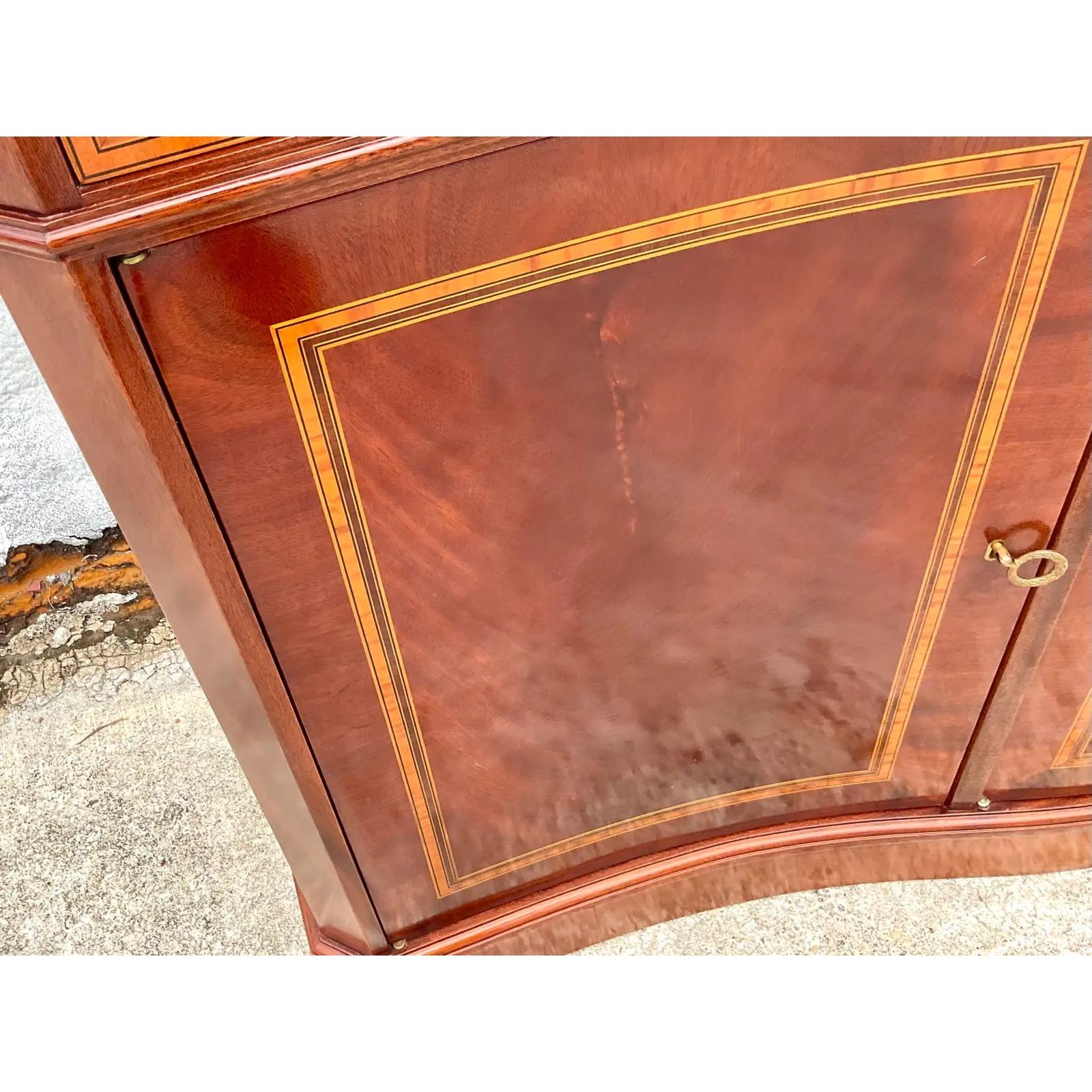 Vintage Regency Flame Mahogany Inlay Credenza In Good Condition In West Palm Beach, FL