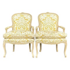 Vintage Regency Fleur De Lys Bergere Chairs, a Pair