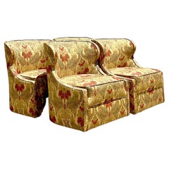 Vintage Regency Fleur De Lys Swivel Club Chairs - Set of Four