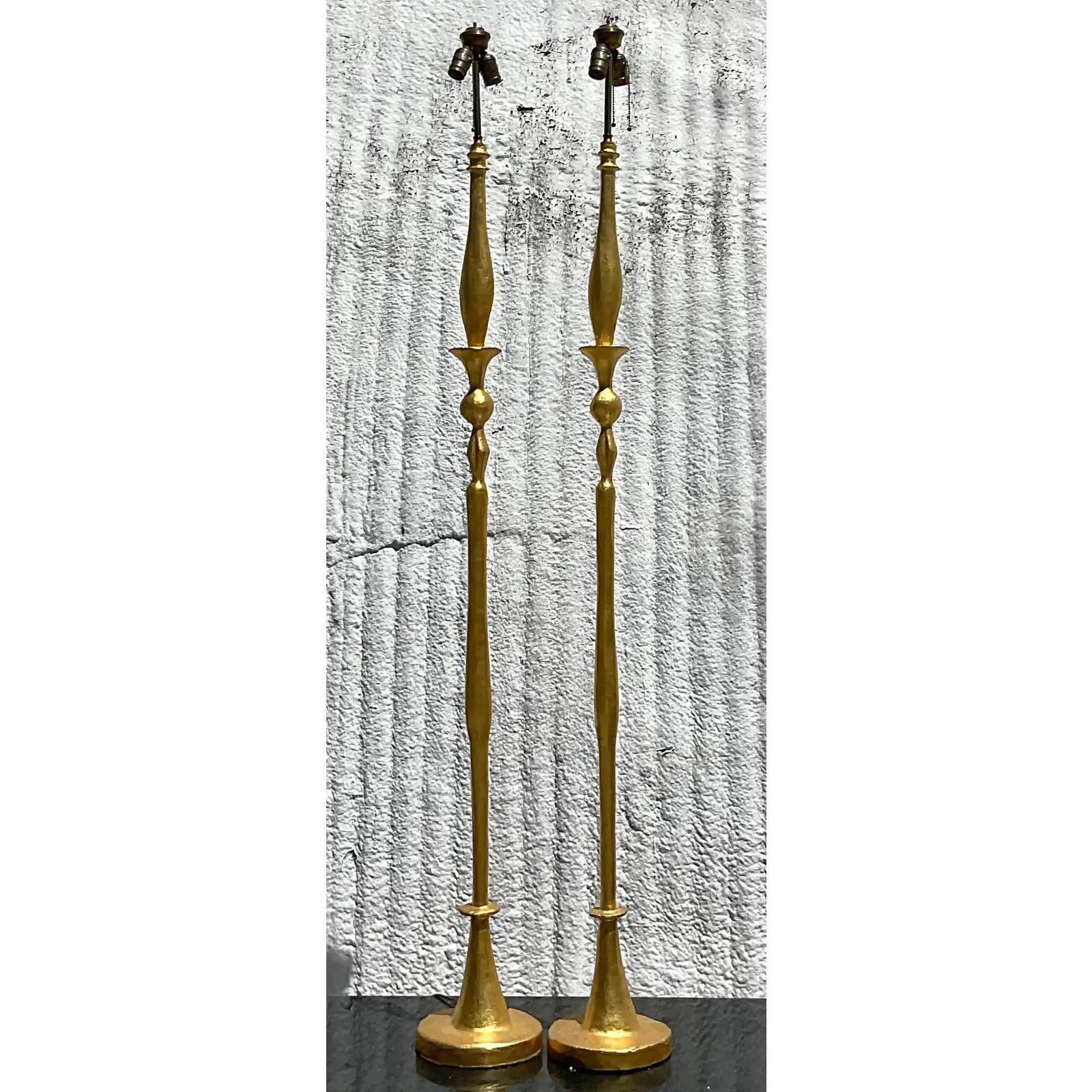 North American Vintage Regency Frances Elkins Sculpted Floor Lamps After Giacometti, a Pair