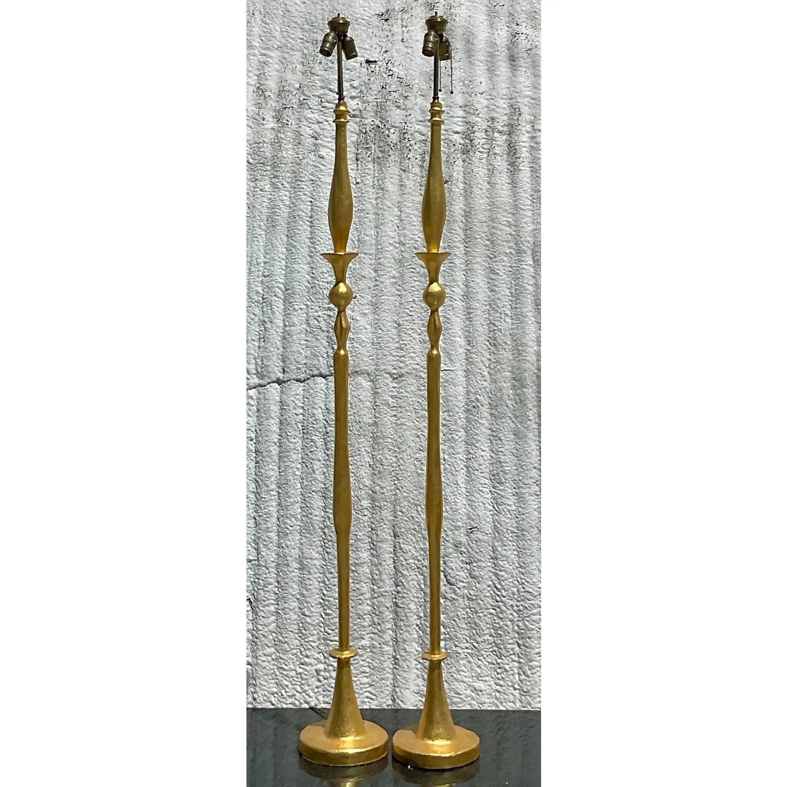 20th Century Vintage Regency Frances Elkins Sculpted Floor Lamps After Giacometti, a Pair