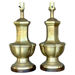 Retro Regency Frederick Cooper Brass Lamps - a Pair